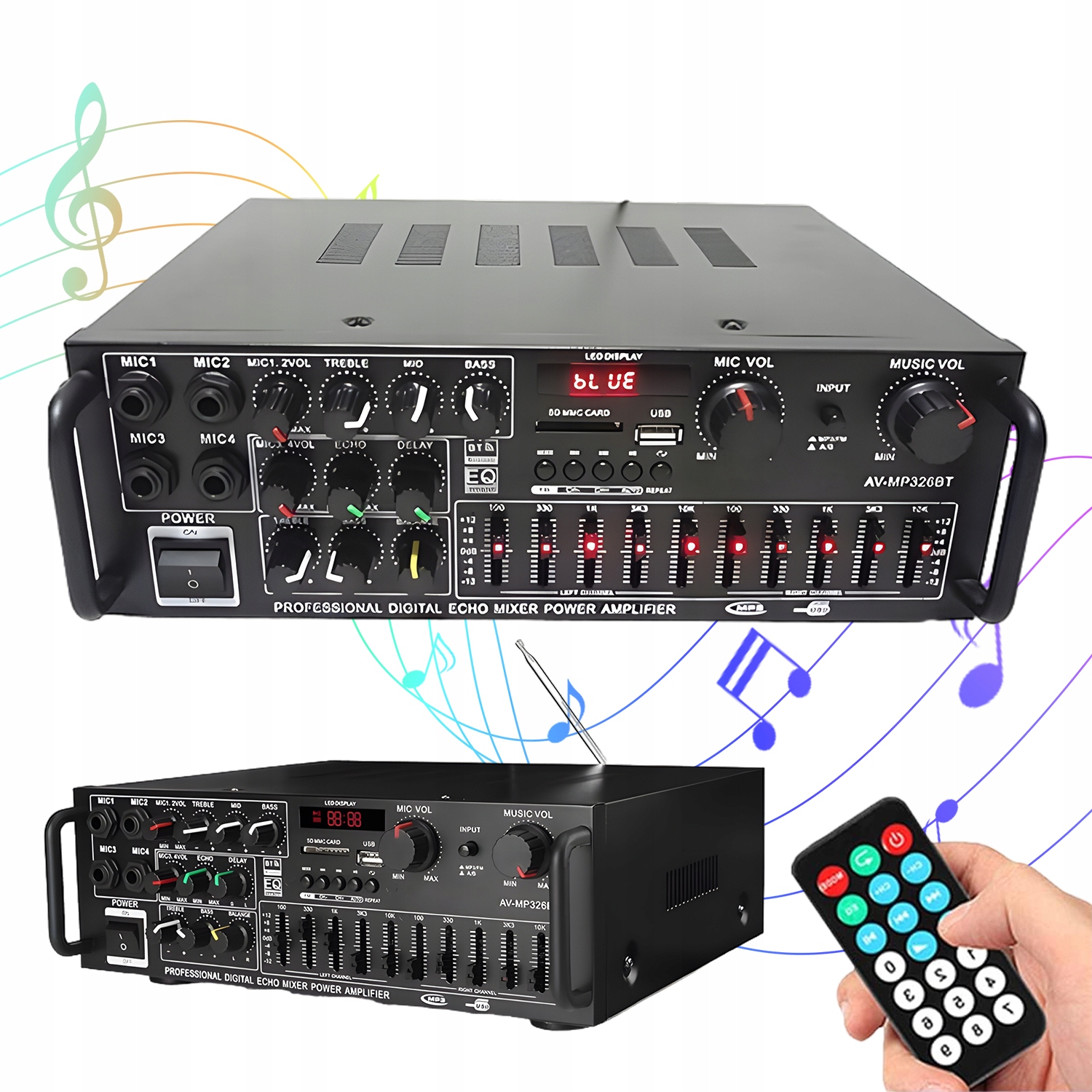 Integrovaný Bluetooth 5.0 Hifi Zesilovač AV-MP326BT Mini Audio Přehrávač