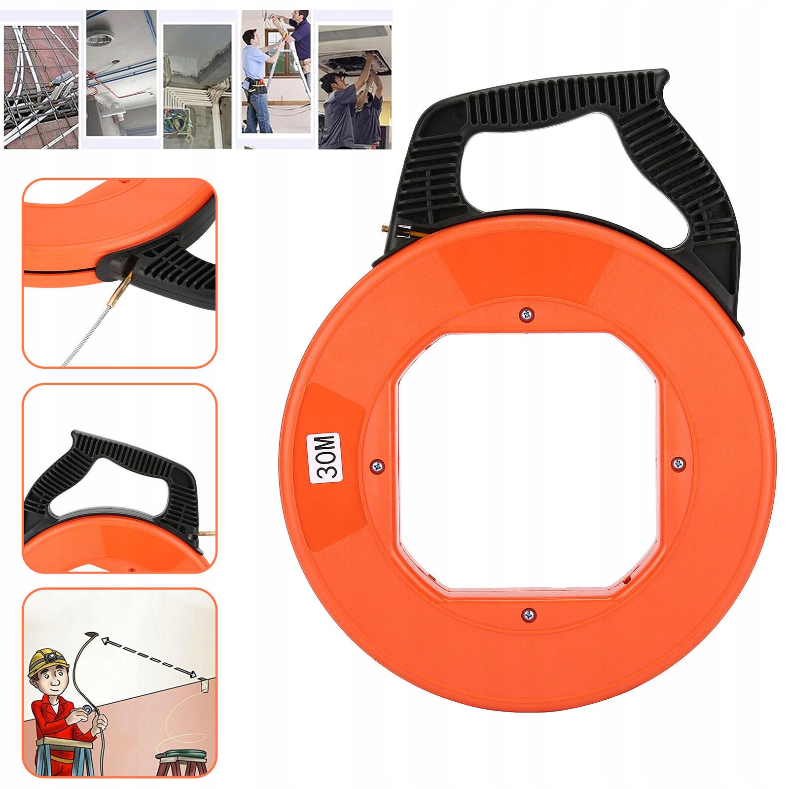 Skleněné Vlákno Kazeta Pilot Pro Protahování Kabelů Stalka Naviják 30 m 4 mm