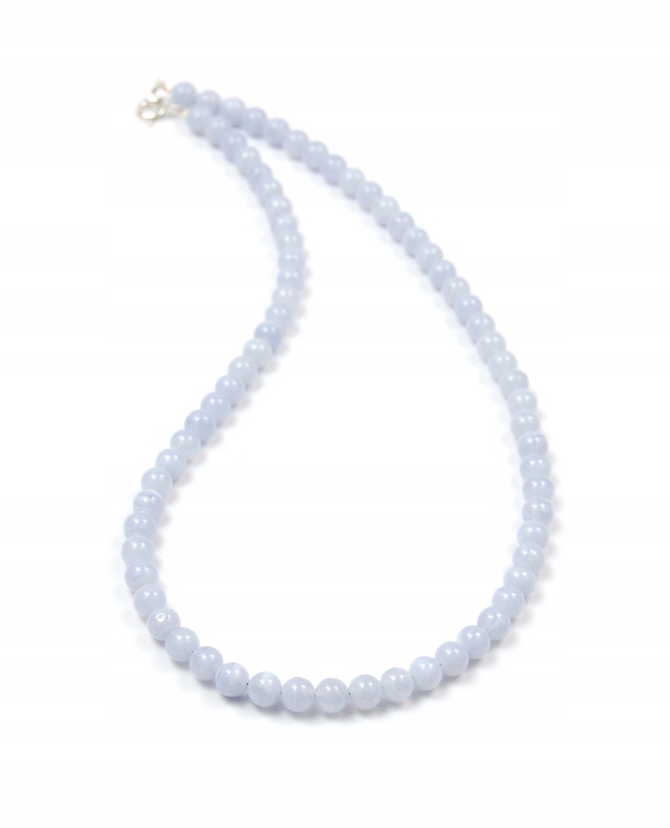 Modrý náhrdelník Achát Chalcedon kuličky hladké 6 mm zapínání stříbro 925