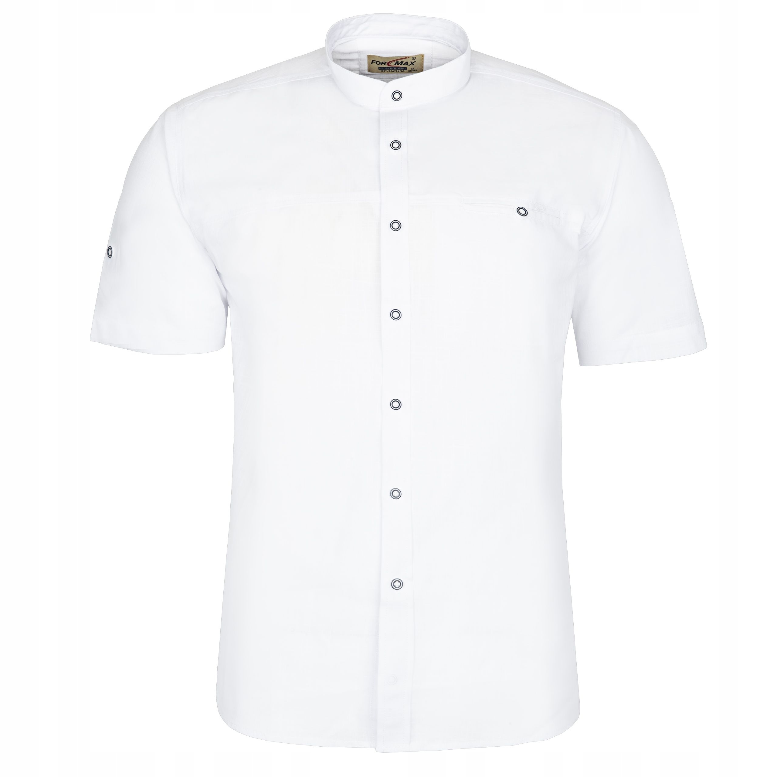 Lniana Koszula Męska Biała Stójka Bawełna Krótki Rękaw 3XL 45/46