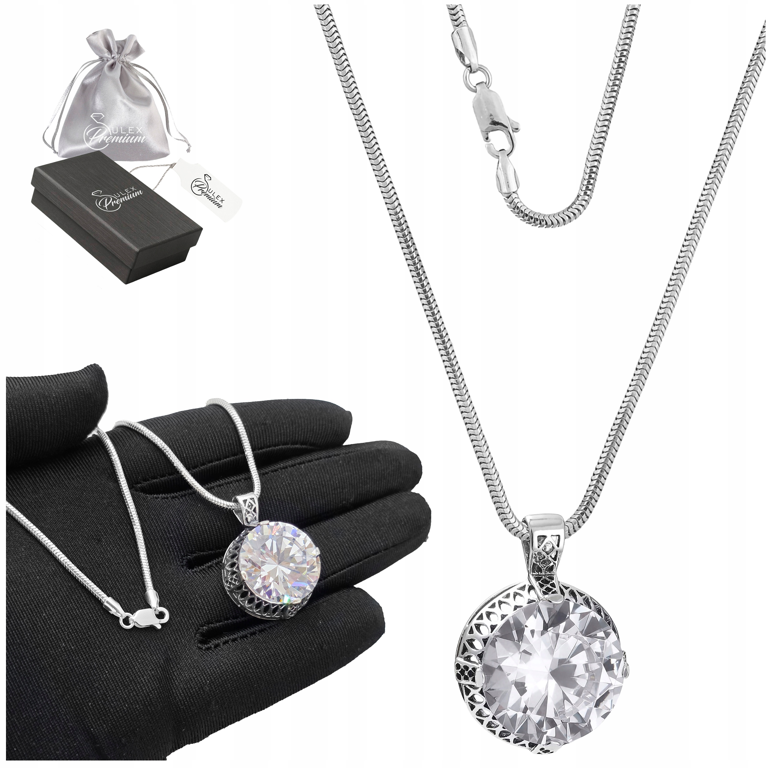 Stříbrný náhrdelník Zirkon na krk ryzost 925 Splétaný Zmijka Elegantní 45 cm