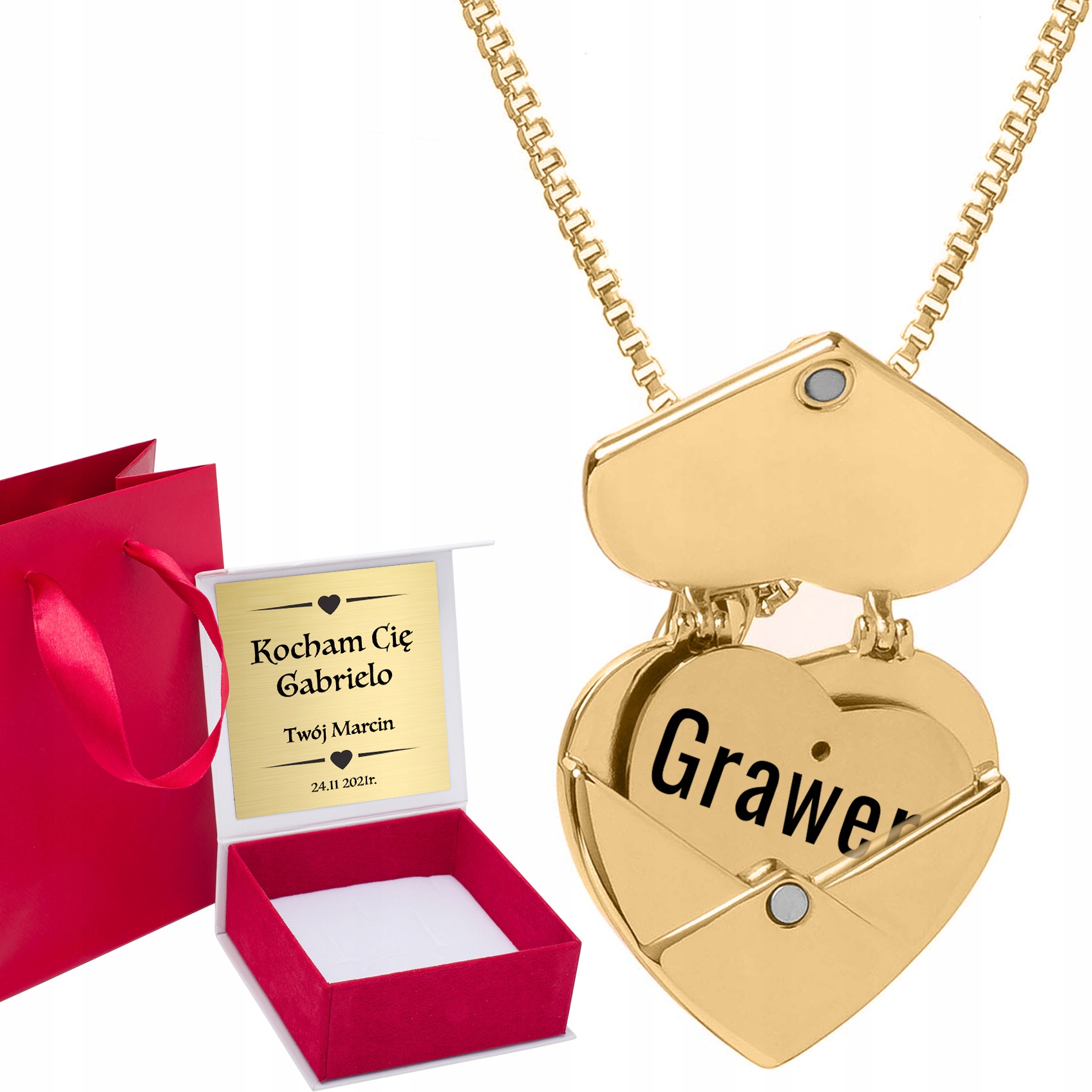 Złoty Naszyjnik Damski Serce Z Grawerem Dedykacji Dla Dziewczyny