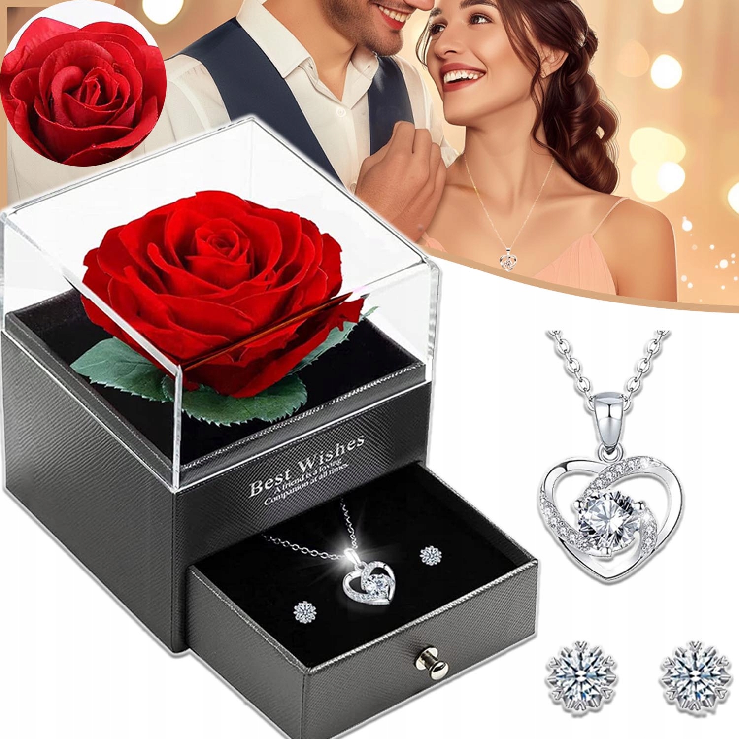 Věčné růže s elegantními šperky, Dárek na Valentýna pro ženu, maminku