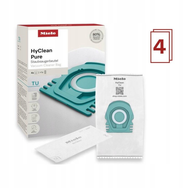 Miele HyClean Pure Tu Worki do odkurzacza 4szt.HyClose Mikrofiltr AirClean