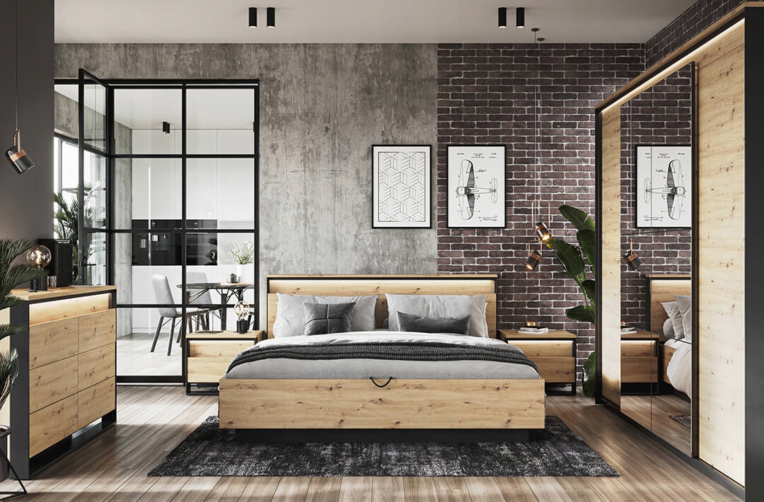 LOFTOWA SZAFA PRZESUWNA Z OŚWIETLENIEM Głębokość mebla 68 cm