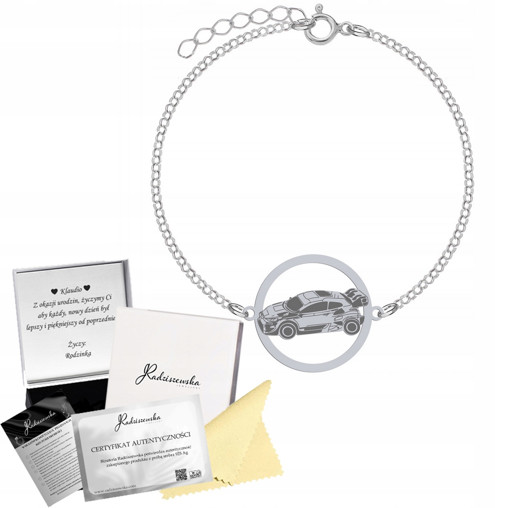 Stříbrný náramek Mistrovství světa v rally 925 Dárek Gravírování Dedikace