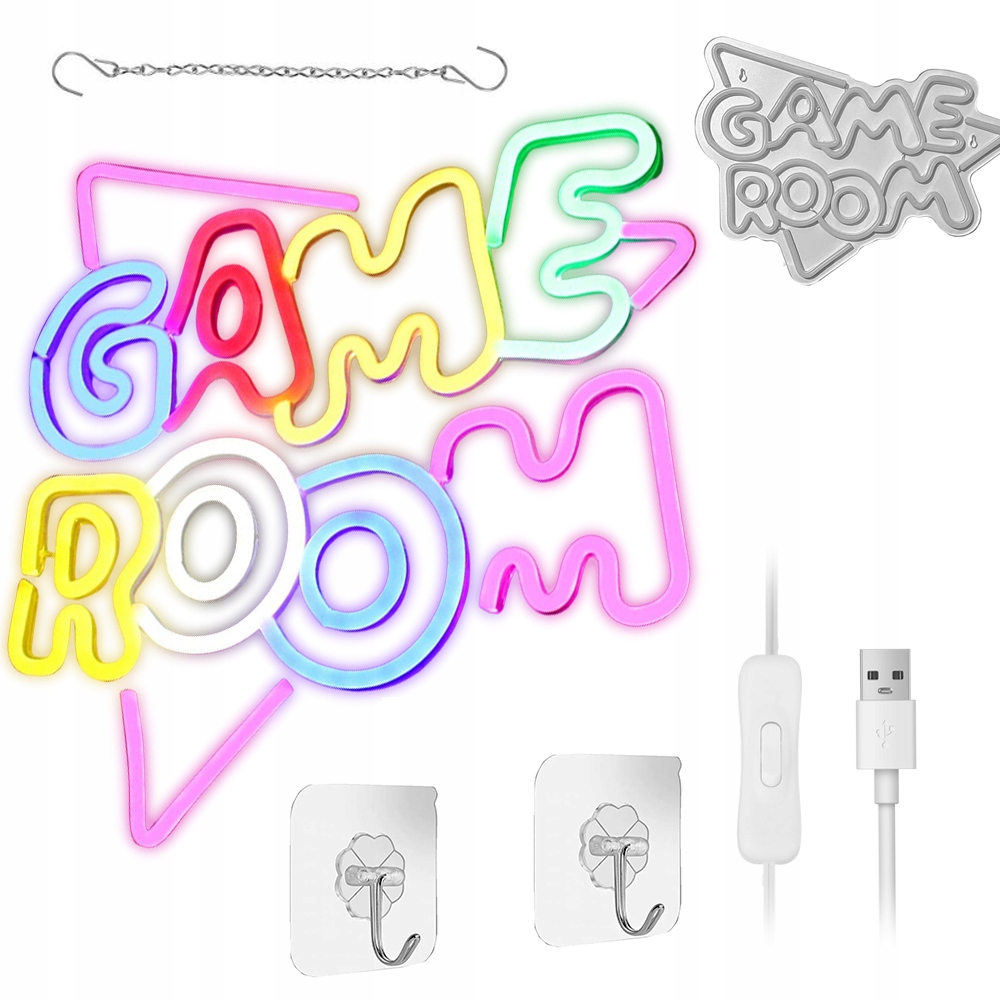 Neonová Barevná Led Na Zeď Neonová Noční Lampa Dekorace Gadget +2 X Háčky