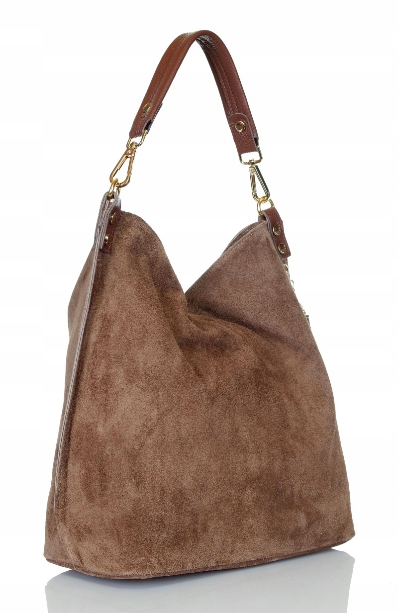 VERA PELLE Włoska Zamszowa TOREBKA worek Skóra naturalna Z15 Kod producenta ZJ15 taupe