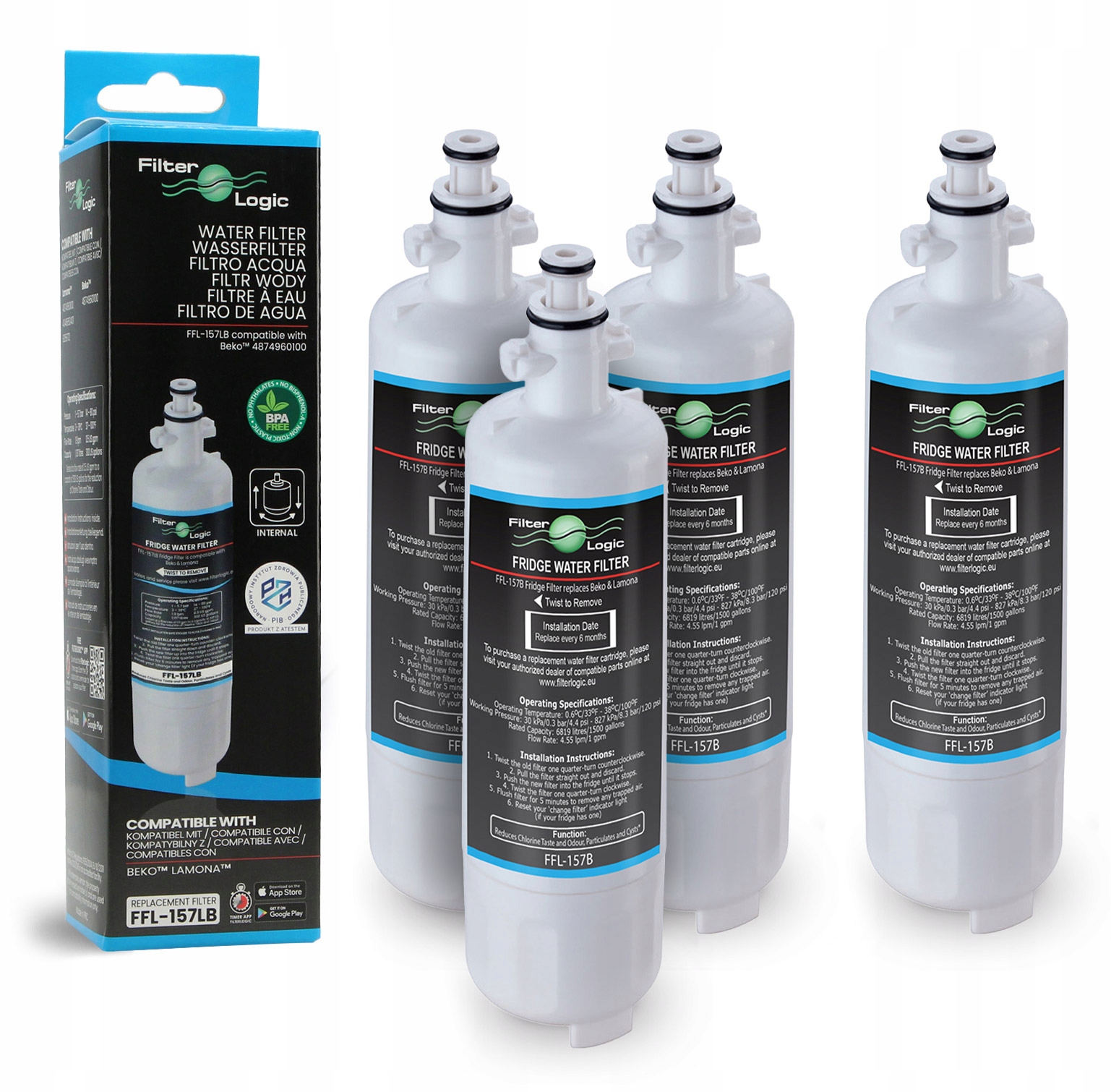 Filtr wkład wody do lodówki FilterLogic FFL-157LB 4 szt.