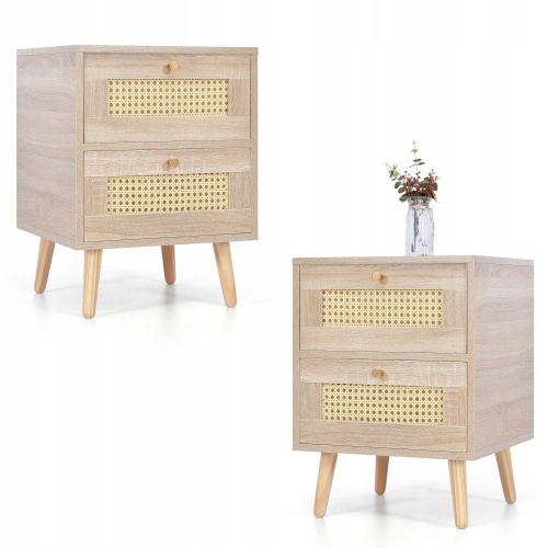 

2x stolików nocnych, stoliki boczne, dębowy rattan