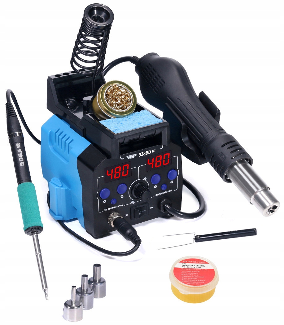 Stacja lutownicza HOTAIR BGA WEP 938BD-III lutownica na grot T12 + Pasta
