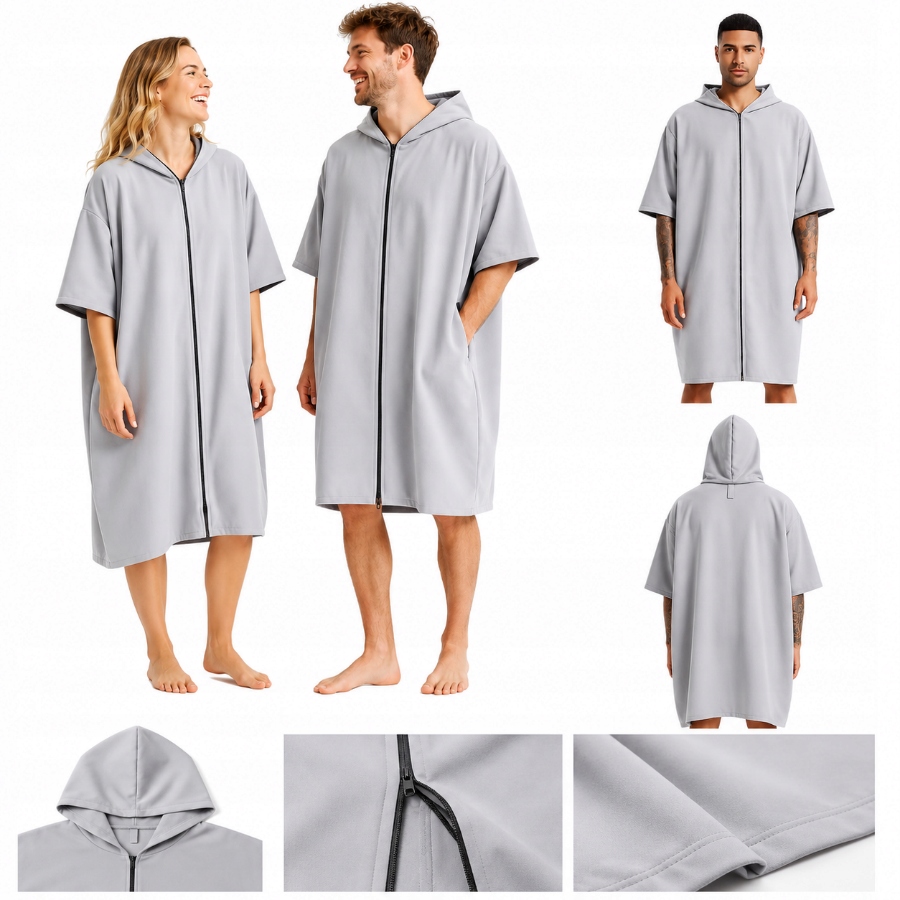 Poncho Kąpielowe z Kapturem Rozsuwane z Mikrofibry Szybkoschnące Unisex