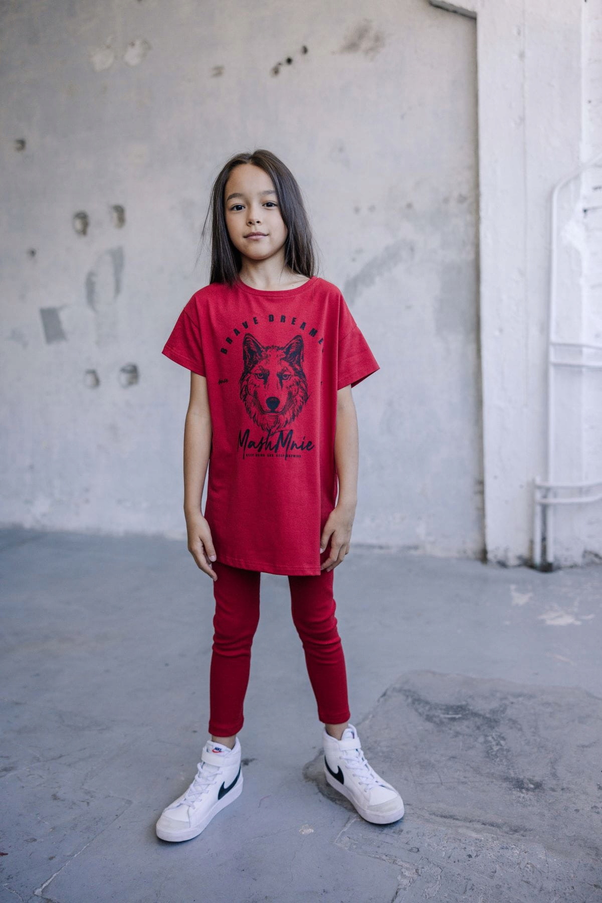 Czerwona tunika z wilkiem Mash MNIE 104 / 110 Materiał dominujący bawełna