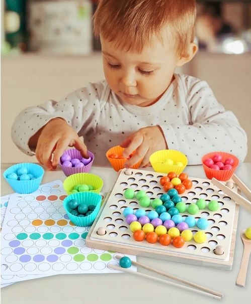 Układanka drewniana dla dzieci MONTESSORI kolorowe kulki kuleczki 77 el. EAN (GTIN) 5905487740720