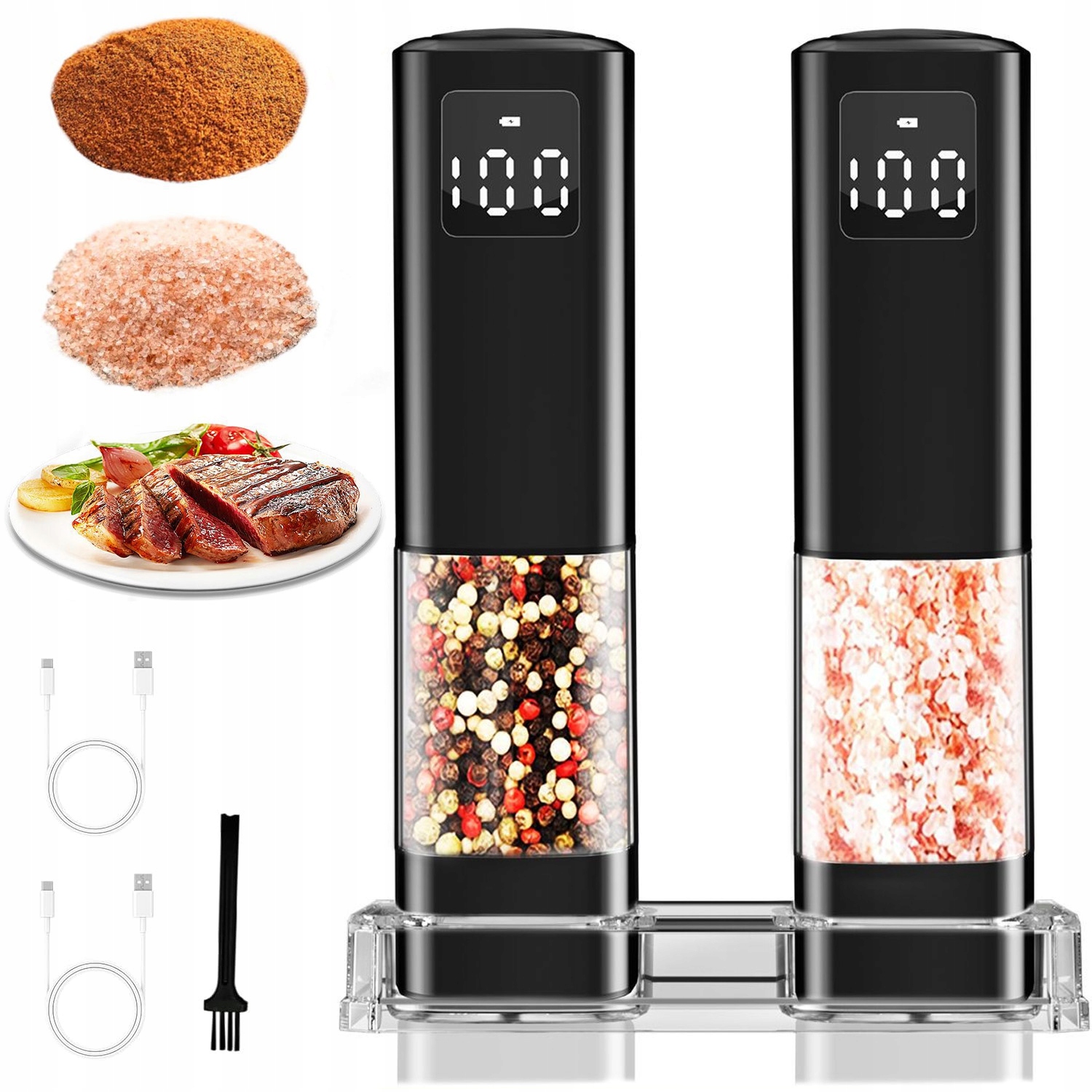 Elektrický Mlýnek Na Pepř, Sůl, Koření, Regulace Usb, Sada 2 Ks