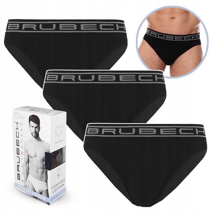 3x Slipy męskie Brubeck majtki bawełniane comfort cotton Premium czarne *M