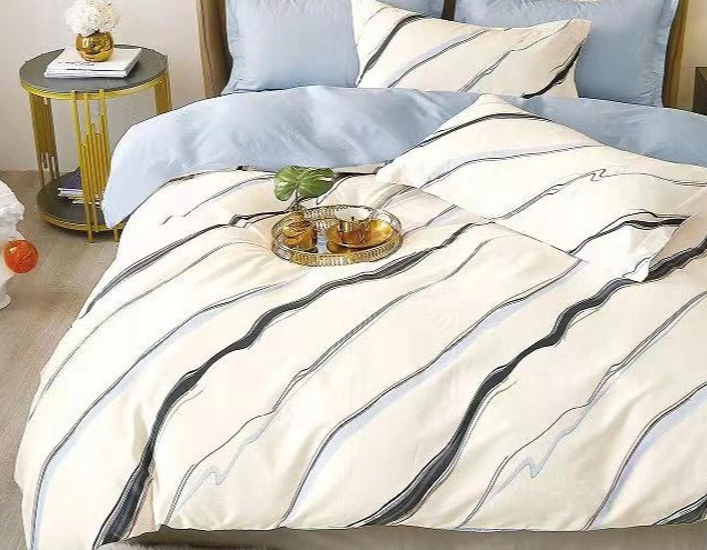 3dílná sada povlečení na peřinu s polštáři z bavlny s béžovými vlnitými pruhy 160×200 cm