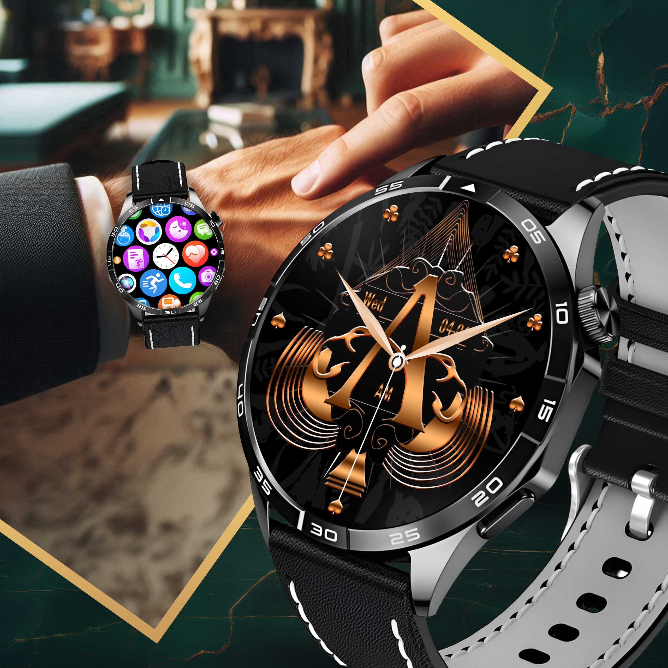 SMARTWATCH MĘSKI ZEGAREK POLSKIE MENU AMOLED 3 PASKI ROZMOWY SMART WATCH Złącza brak