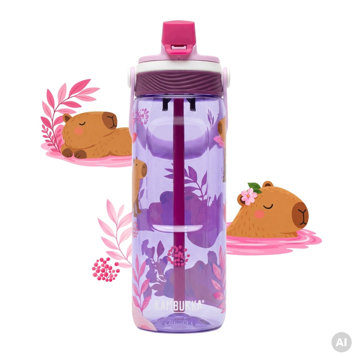 Butelka na wodę ze słomką i ustnikiem Kambukka Dupla 750ml Capybara Chill