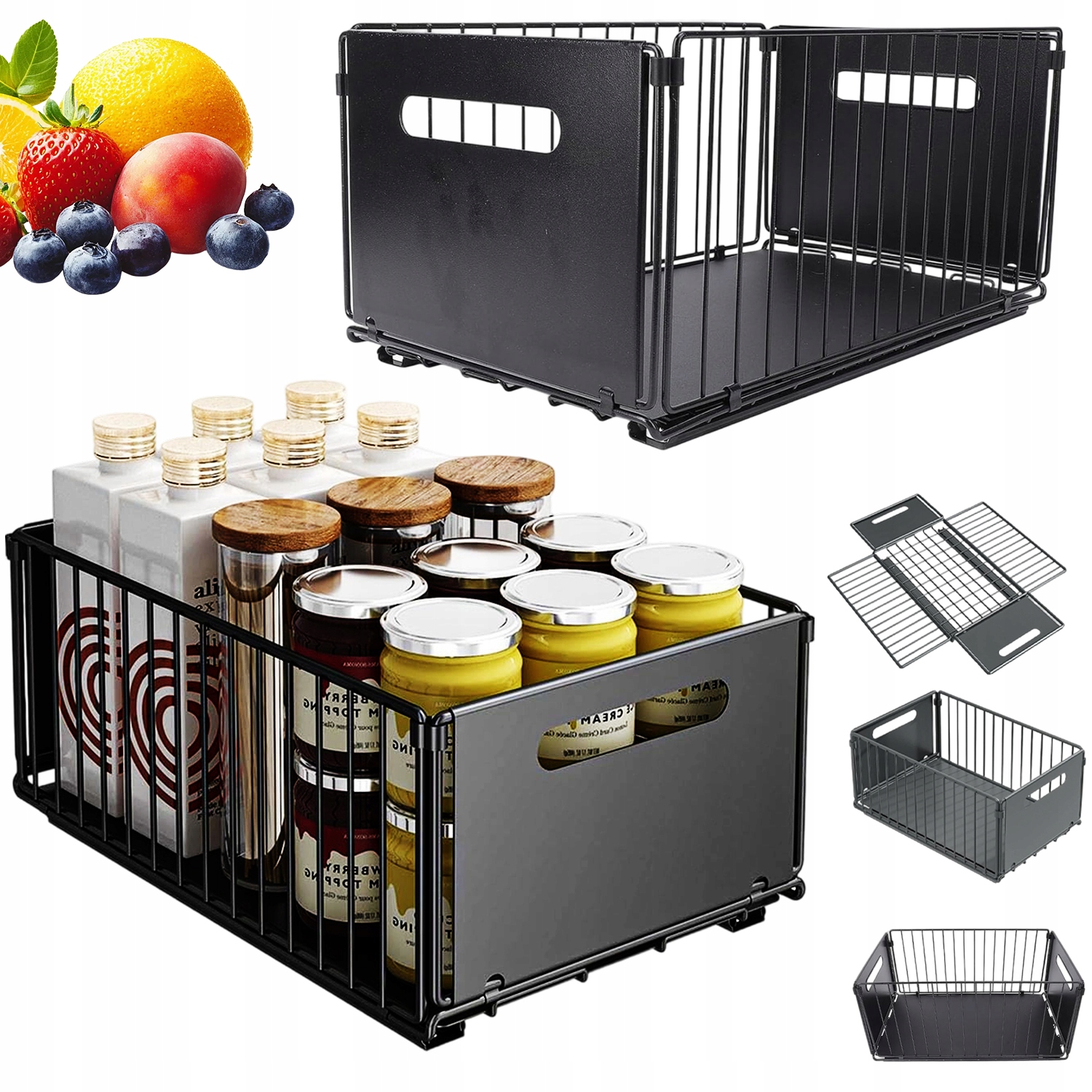 Výsuvný Kuchyňský Organizér Ocel Uhlíková Tichá Vodicí Lišta 38x25 cm Černá