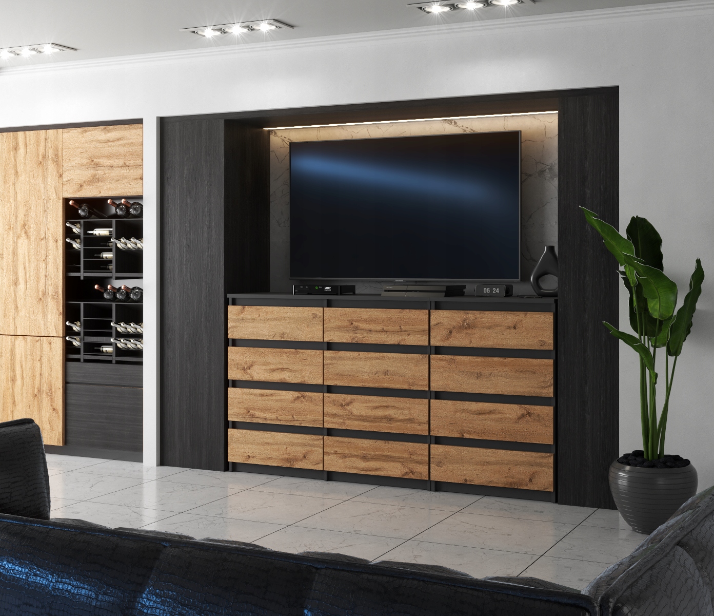 Duża Komoda z 12 Szufladami 180 CM Szara Dąb Wotan Szafka Rtv Nowoczesna Kod producenta KOMODA