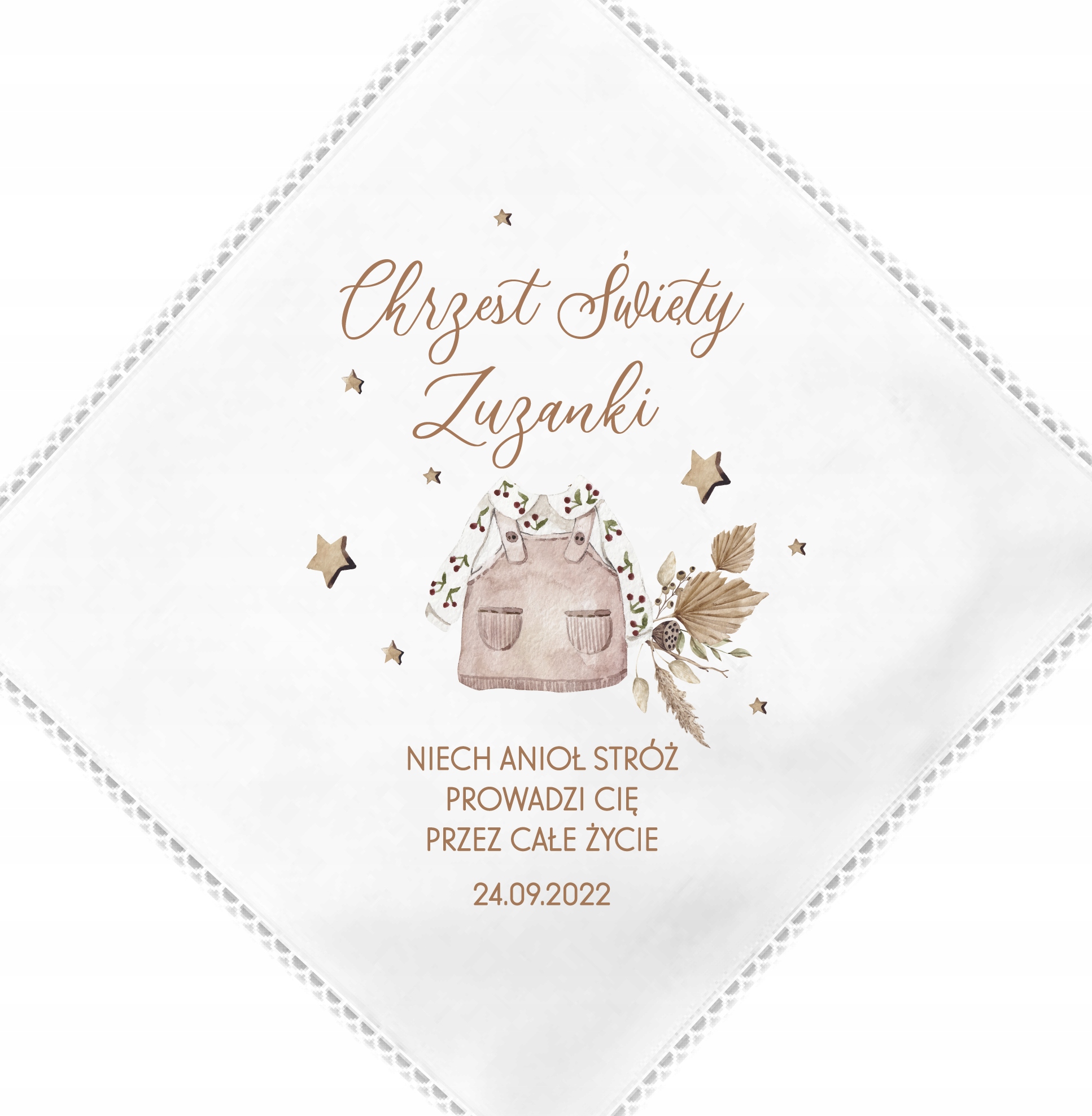 

Szatka do Chrztu z nadrukiem Imię Data boho W2