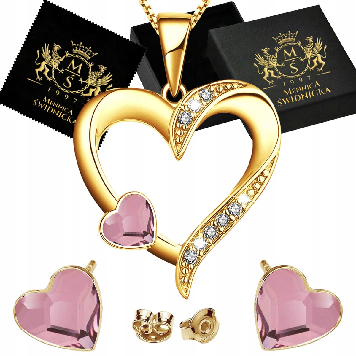 Sada šperků ze zlata Stříbro 925, náušnic se srdíčkem Náušnice , Dárek