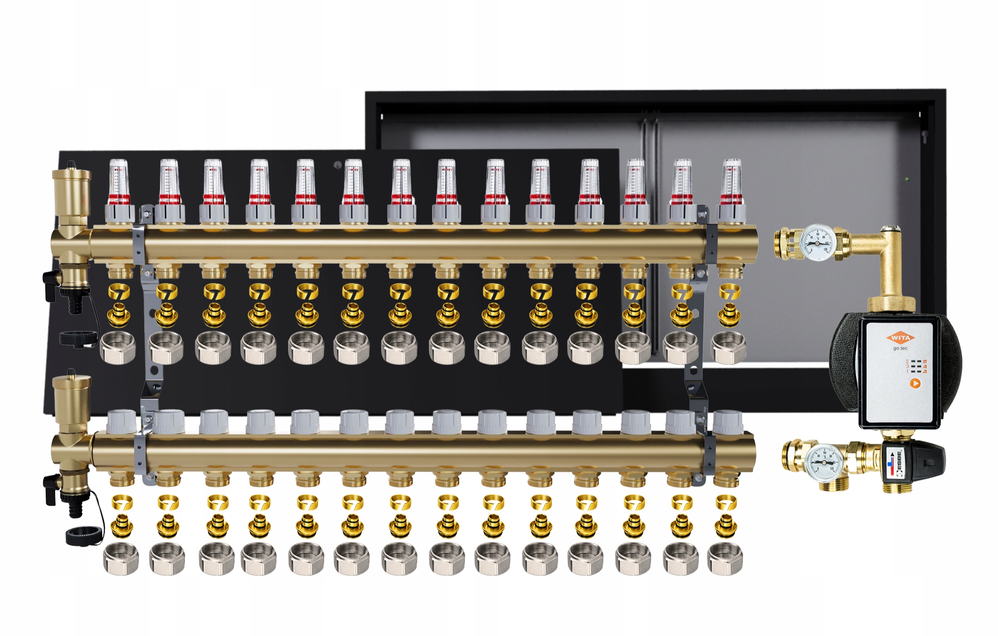 Rozdělovač pro podlahu 14 okruhů Nástěnná skříňka Čerpadlo Wita Pex