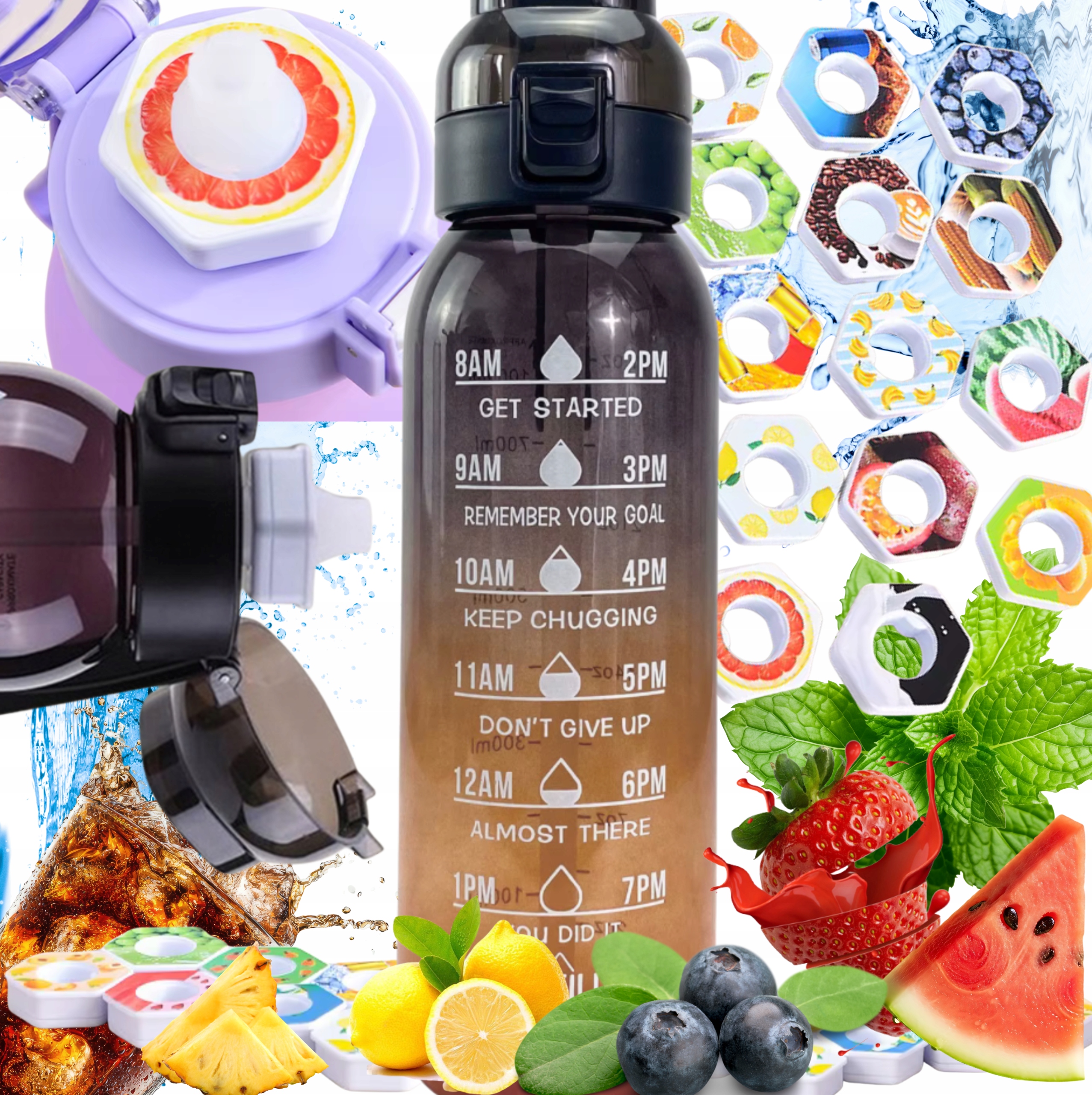 Velký Set 8V1 Lahev Na Pití Láhev 1L Motivační 7 Vonných Náplní Fitnes