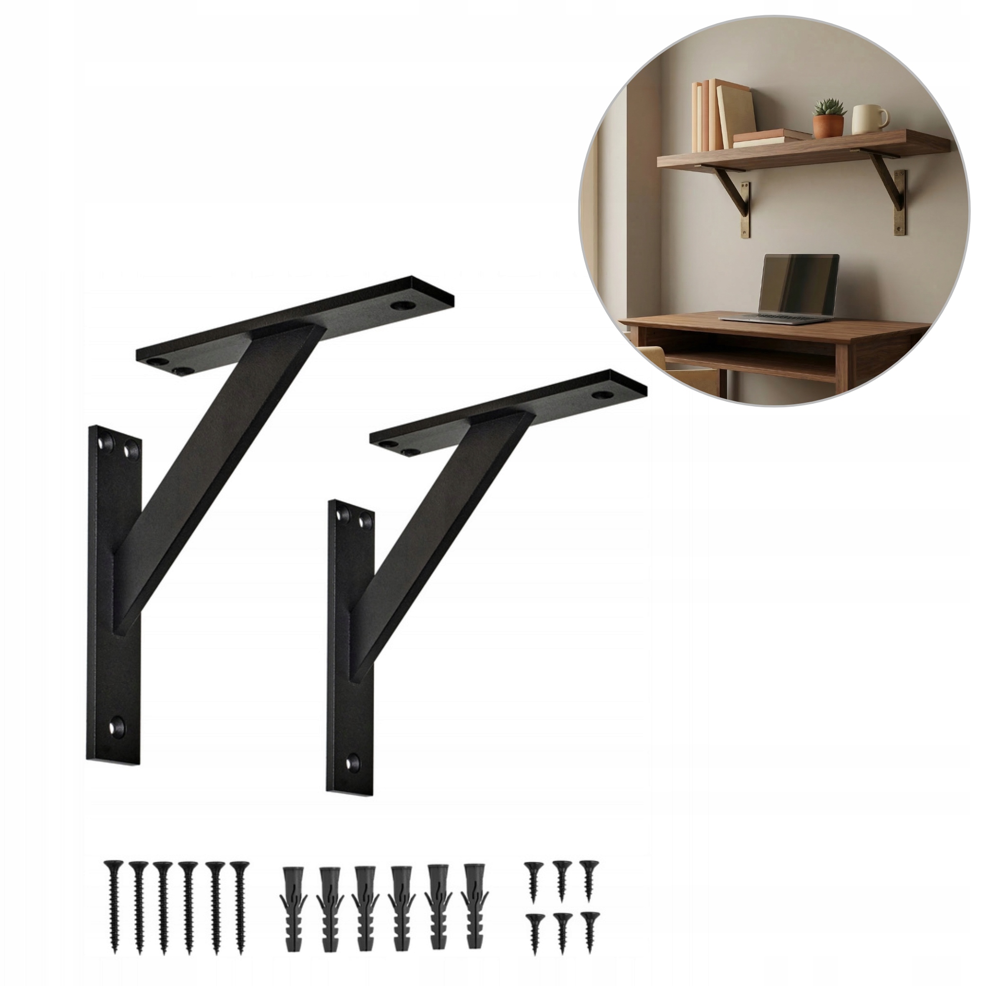 2 x Konzole Na Polici Pod Poličku Držák Loft Černý 180 mm Vruty