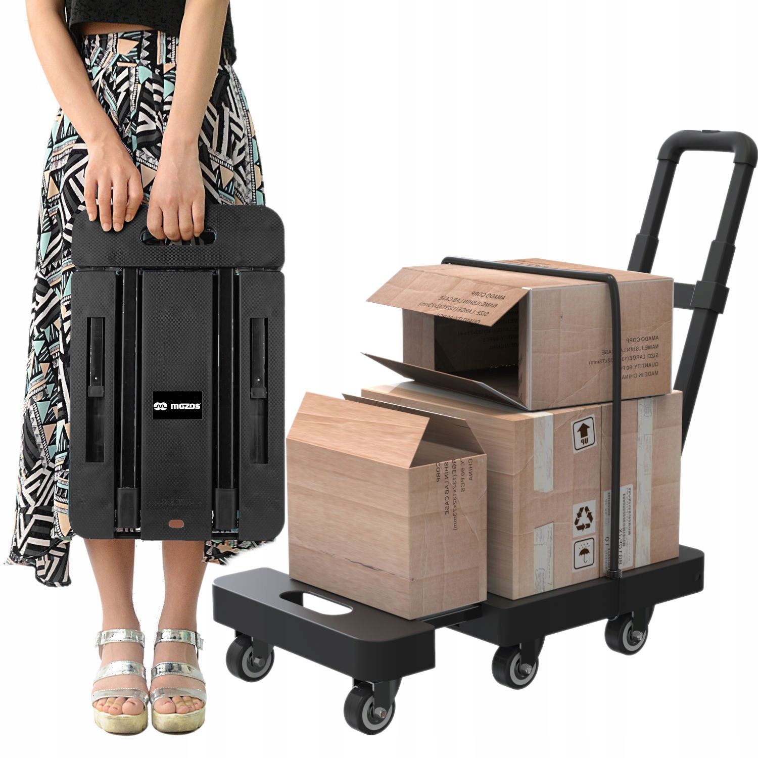 WÓZEK SKŁADANY Z PLATFORMĄ TRANSPORTOWY 200KG HARD