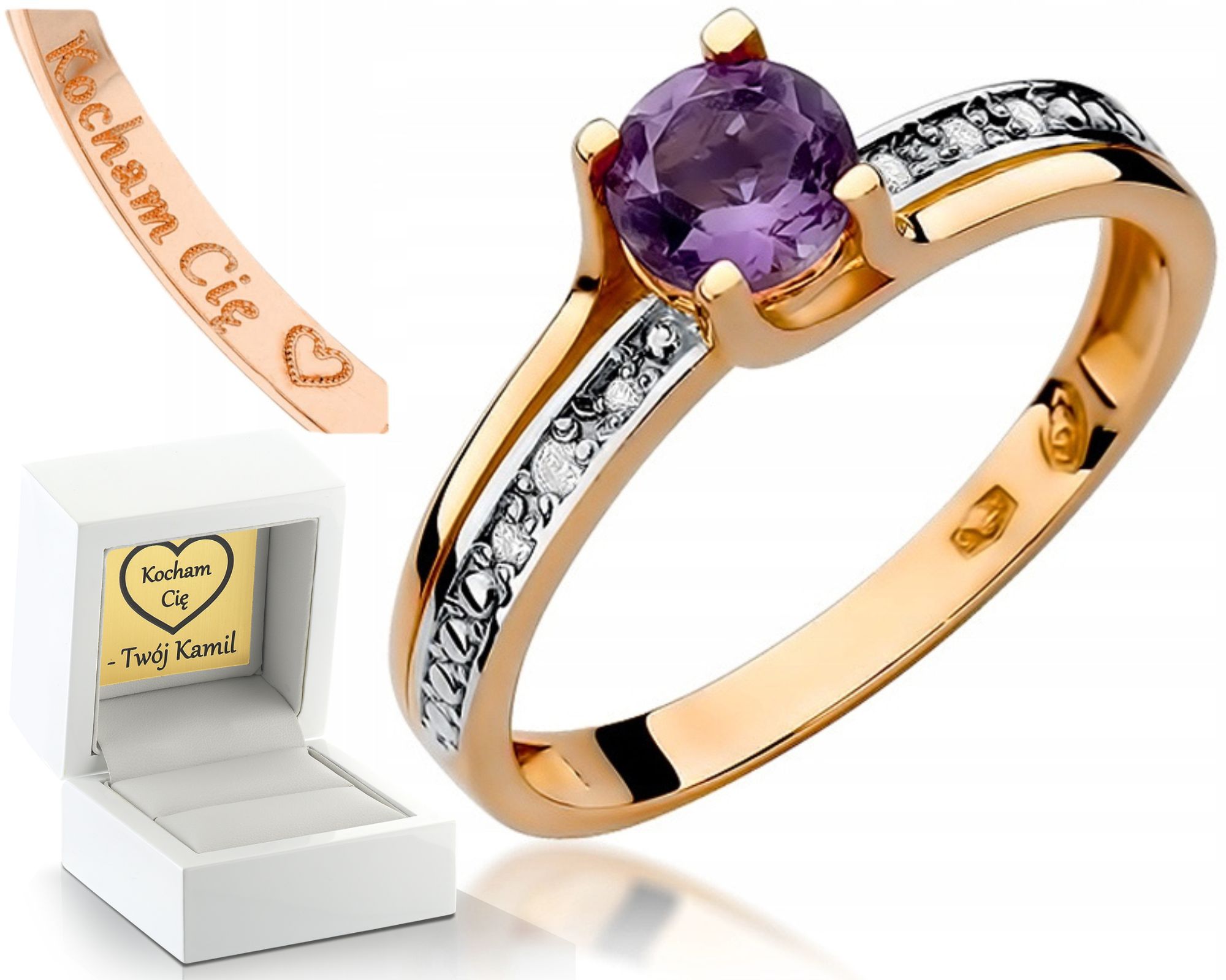 Prstýnek Ametyst Růžové Zlato Gravírování Bonus 585