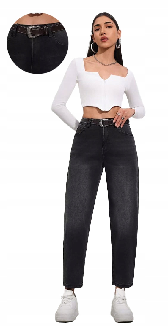 Džíny M.sara Wide Leg Bonus grafitového Pásek 42/XL