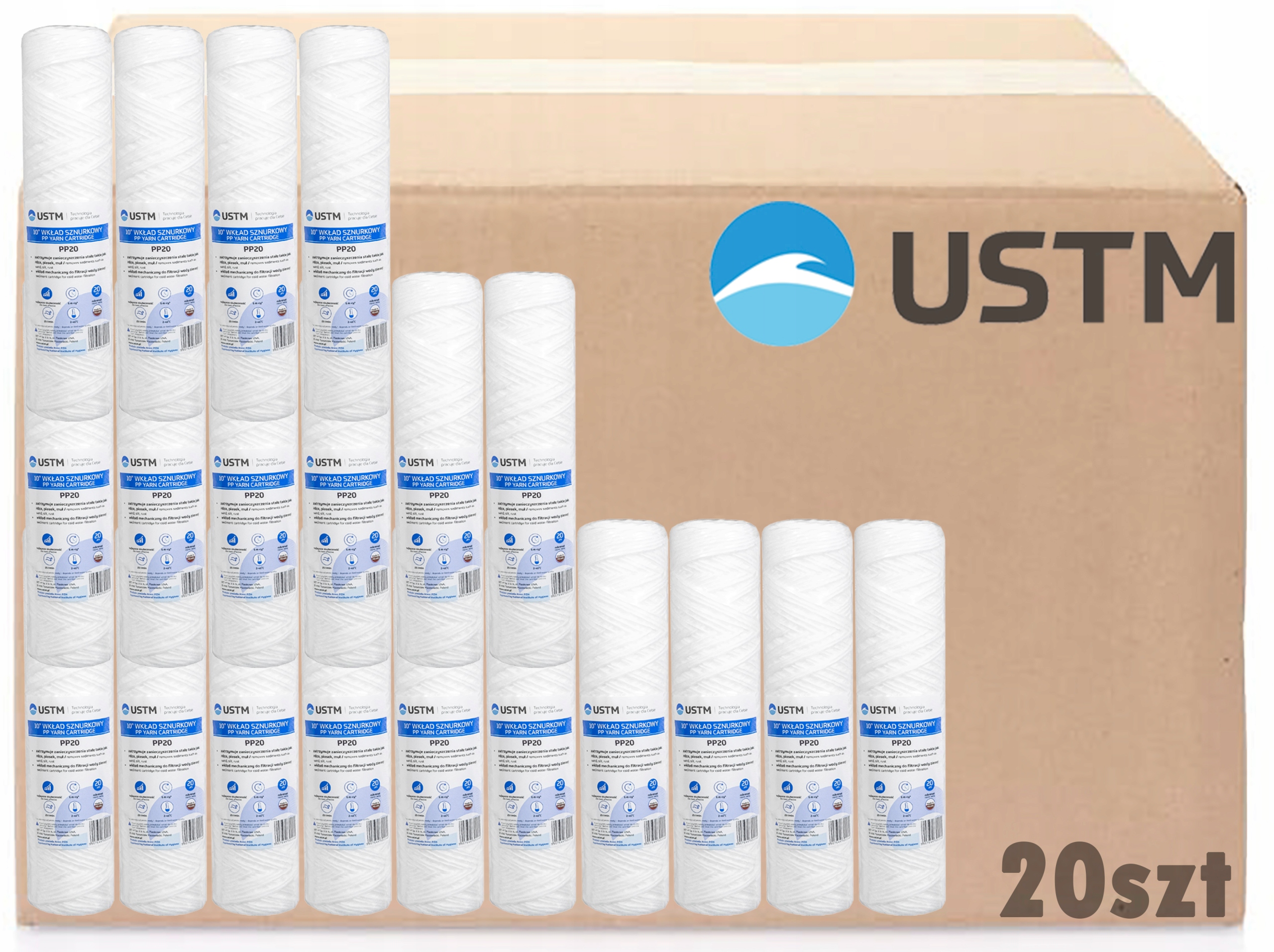 Filtr Na Vodu Provázková Patrona 10" Filtrace 20 Mikronů PP20M 20 Kusů Ustm