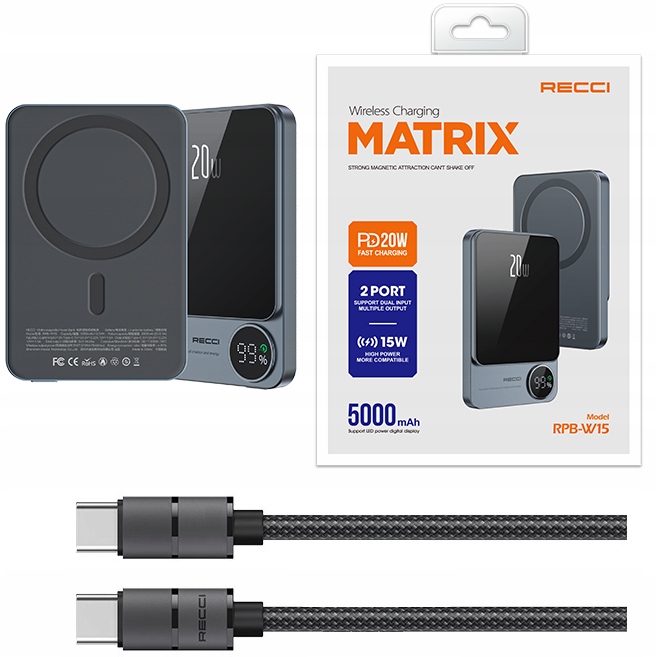 Rychlá Bezdrátová Powerbanka Pro Magsafe 5000 20W Pd Usb Kabel C Recci