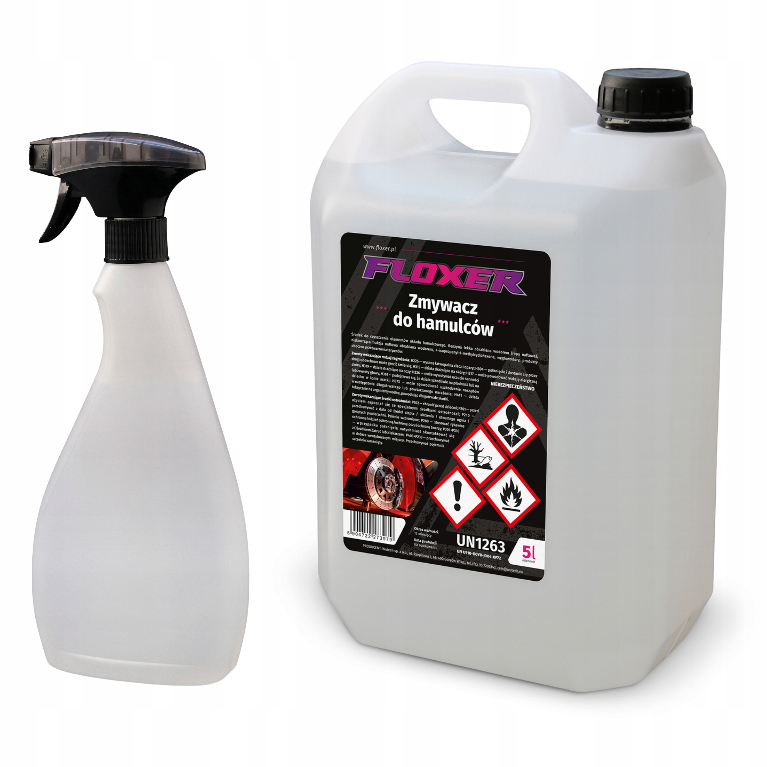Zmywacz do Hamulców 5L Butelka ze spryskiwaczem Floxer Czyszczenie Tarcz