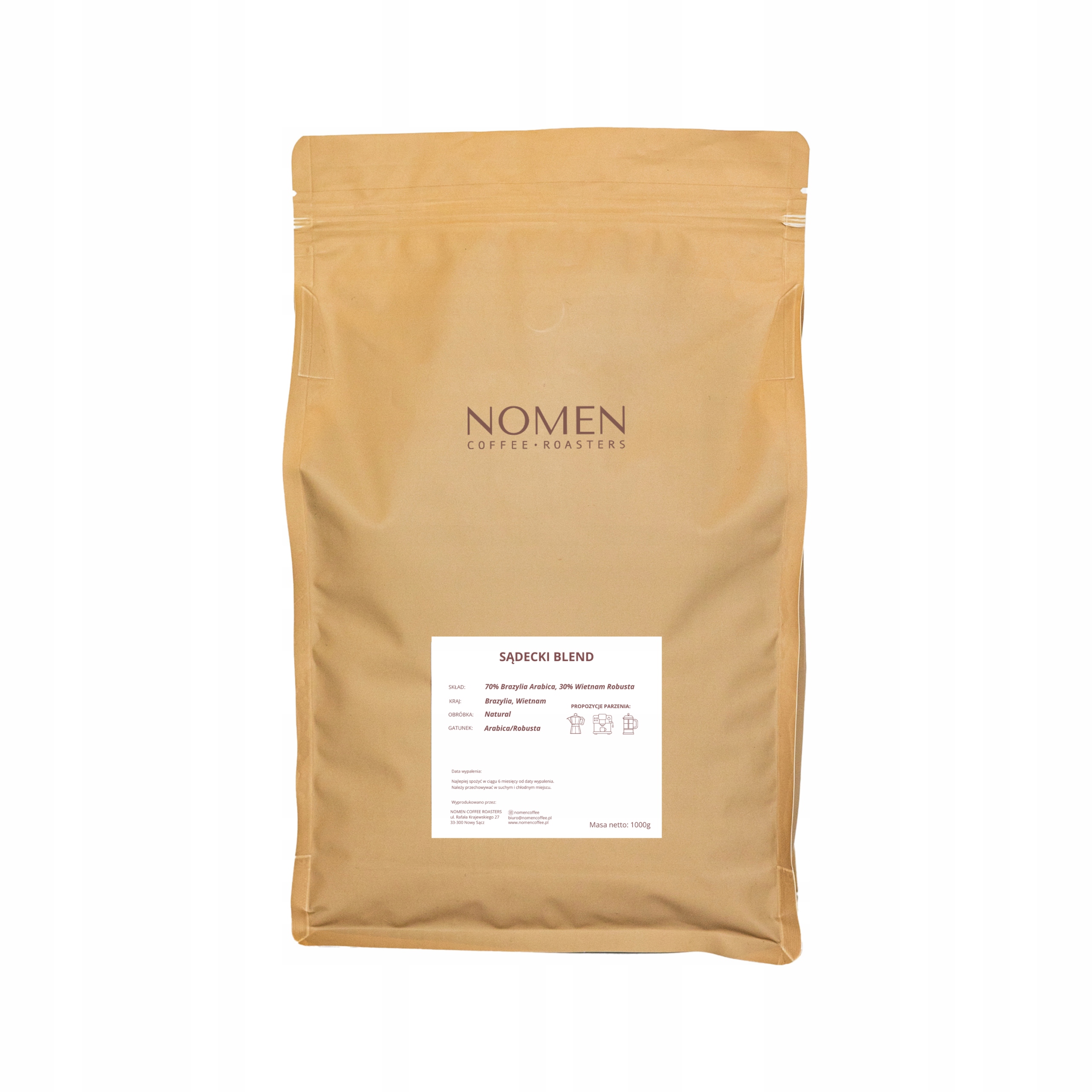 Kawa ziarnista Sądecki Blend 1 kg Brazylia Wietnam do ekspresu