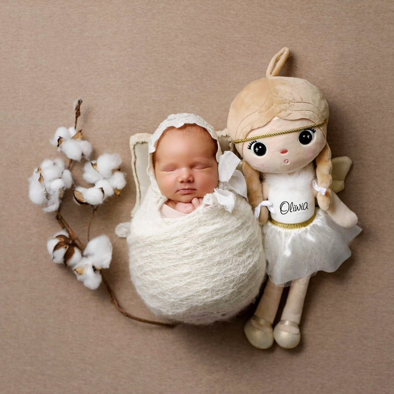 Metoo Lalka Aniołek 50cm z Imieniem Prezent na Chrzest Urodziny dla Dziecka Materiał tkanina