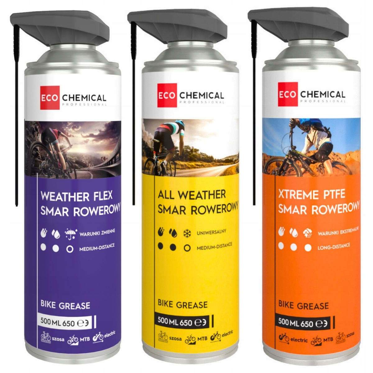 Ecochemical Kompletny Zestaw Smarów Rowerowych Na Różne Warunki 3 x 500ml