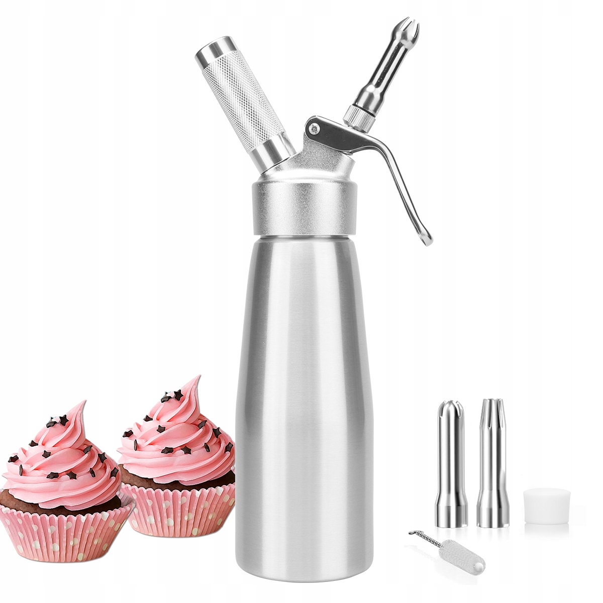 PROFESJONALNY DOZOWNIK KREMU, SYFON ZE STALI NIERDZEWNEJ 500 ML, 3 DYSZAMI Marka inny