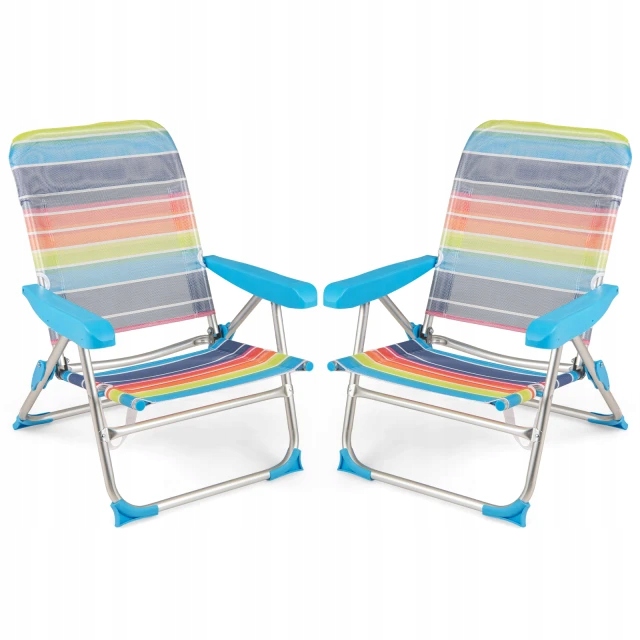 Sada 2 Farebných Skladacích Plážových Stoličiek, Nastaviteľné Operadlo