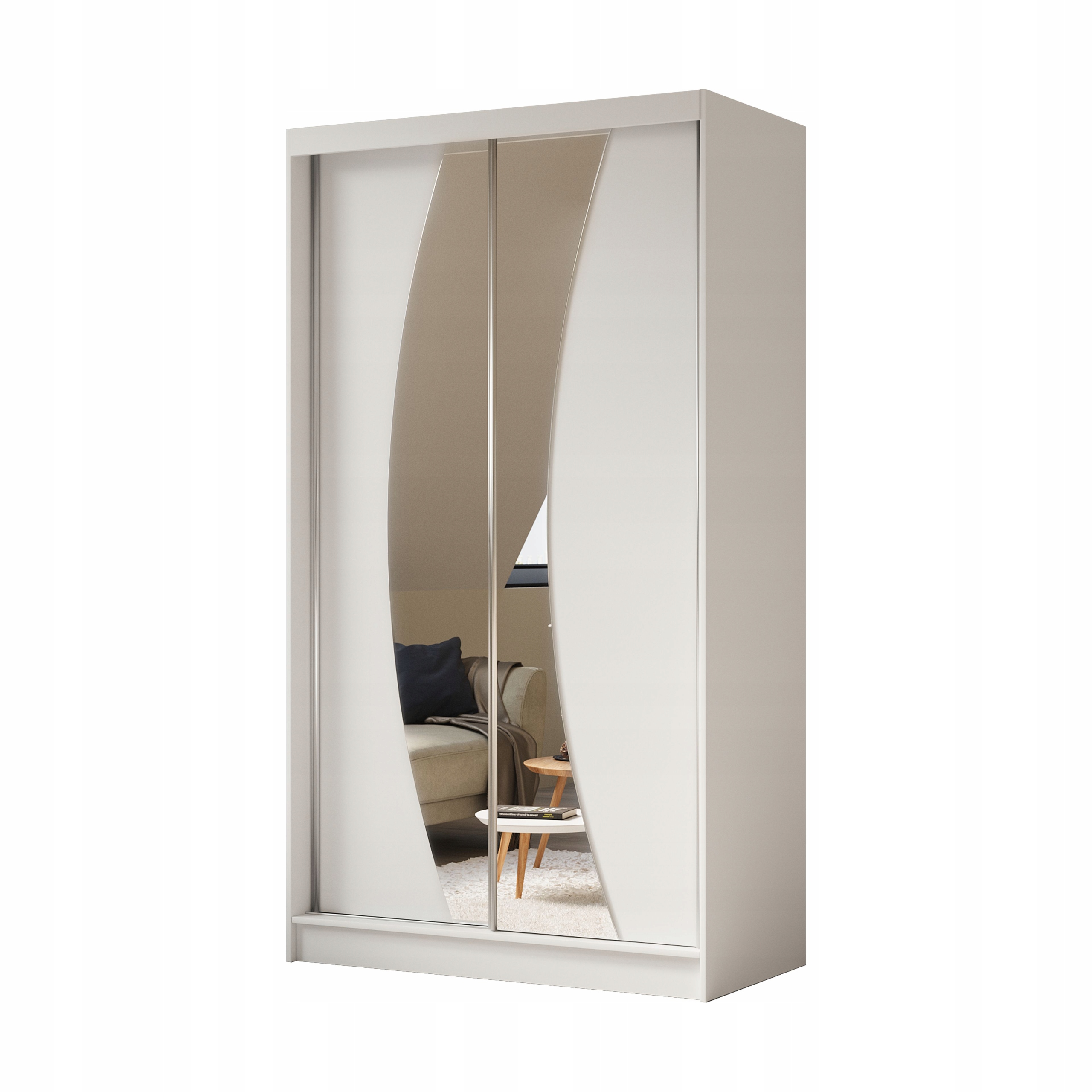 Skříň Posuvná Voce 120 cm se zrcadlem Skříň Dvoudveřová Bílá