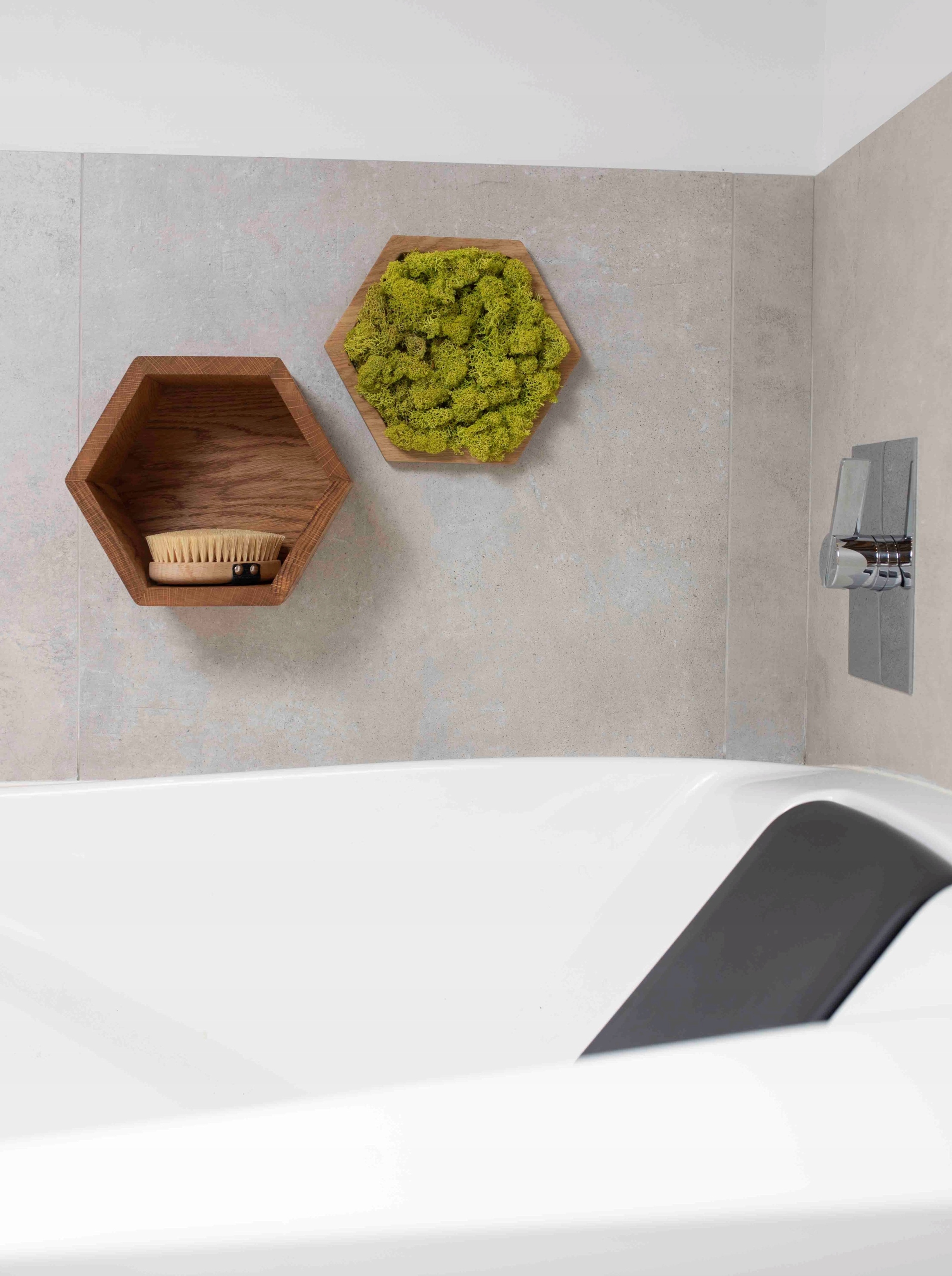 DREWNIANA PÓŁKA HEKSAGON PLASTER MIODU MIDI Gama kolorystyczna odcienie brązu i beżu