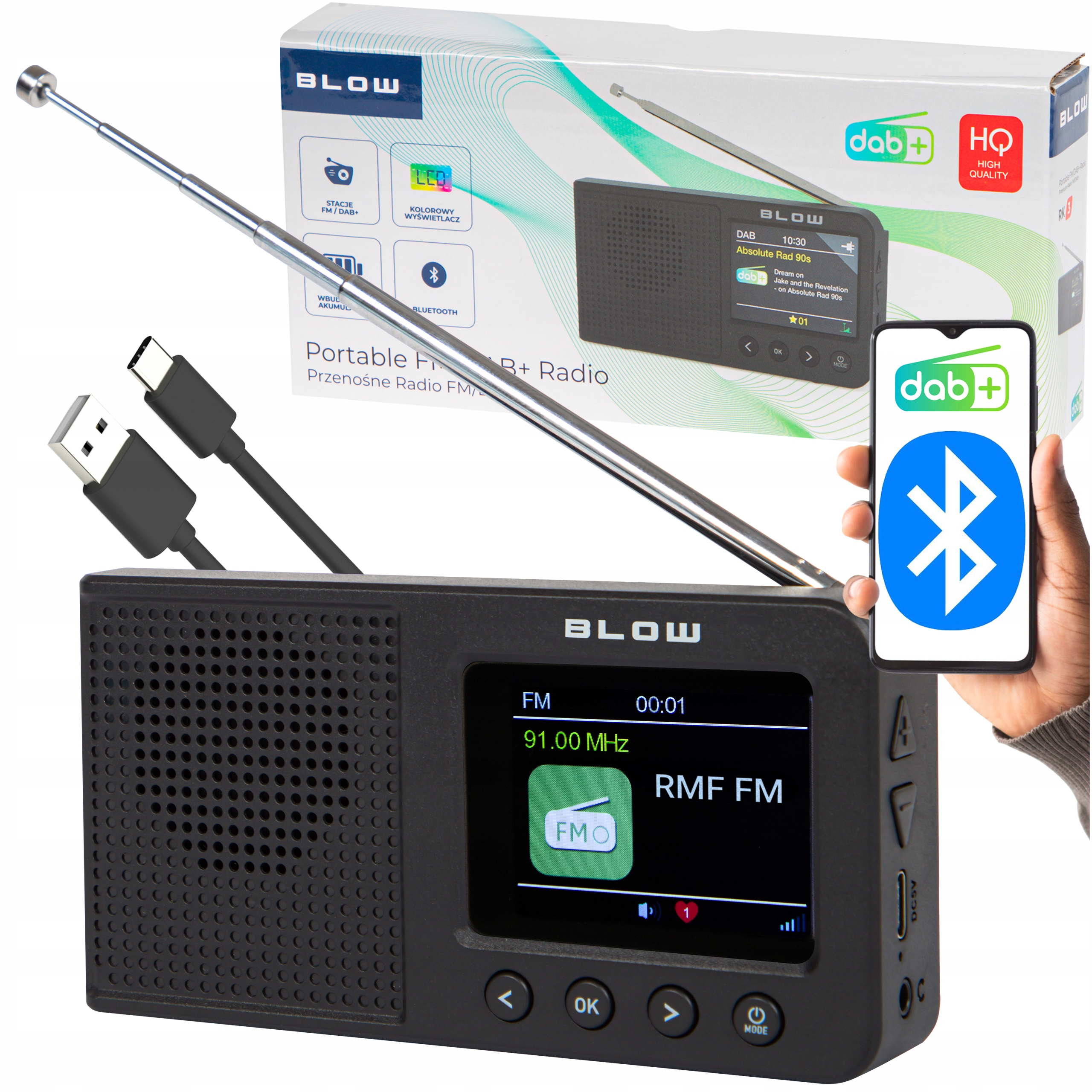 Radio Cyfrowe Kuchenne Budowlane Przenośne LCD Bluetooth Dab+ Fm Aux Usb-c
