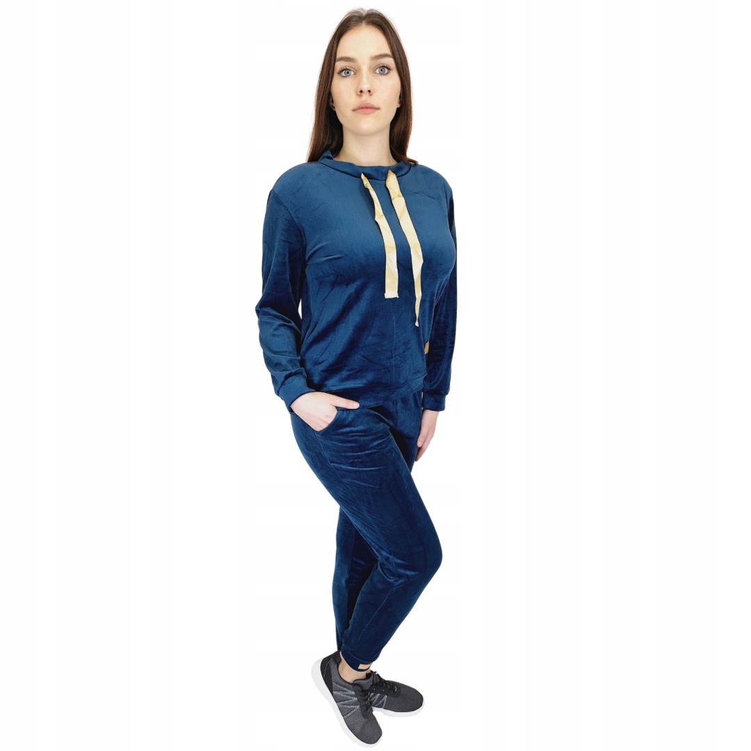 KOMPLET DAMSKI 2 CZĘSCIOWY DRES WELUROWY BLUZA I SPODNIE MORSKI ROZMIAR M Rozmiar M