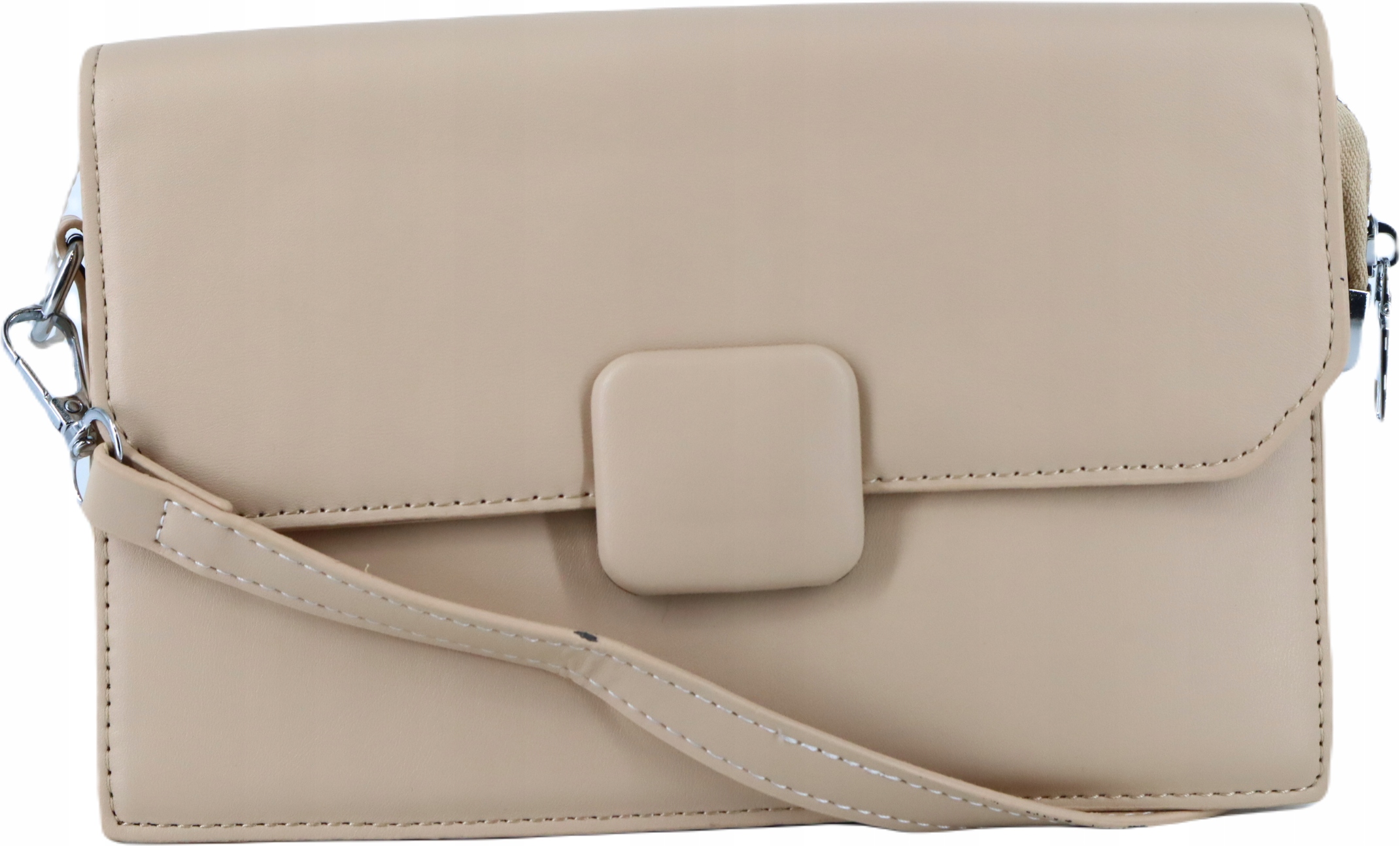 Torebka mała przewieszka z klapką miejska długi pasek + łańcuch BEŻOWA Marka G&T