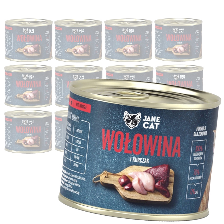 Levně Jane Cat Pro Kočky Krmivo Kočky Hovězí A Kuřecí 12x200g