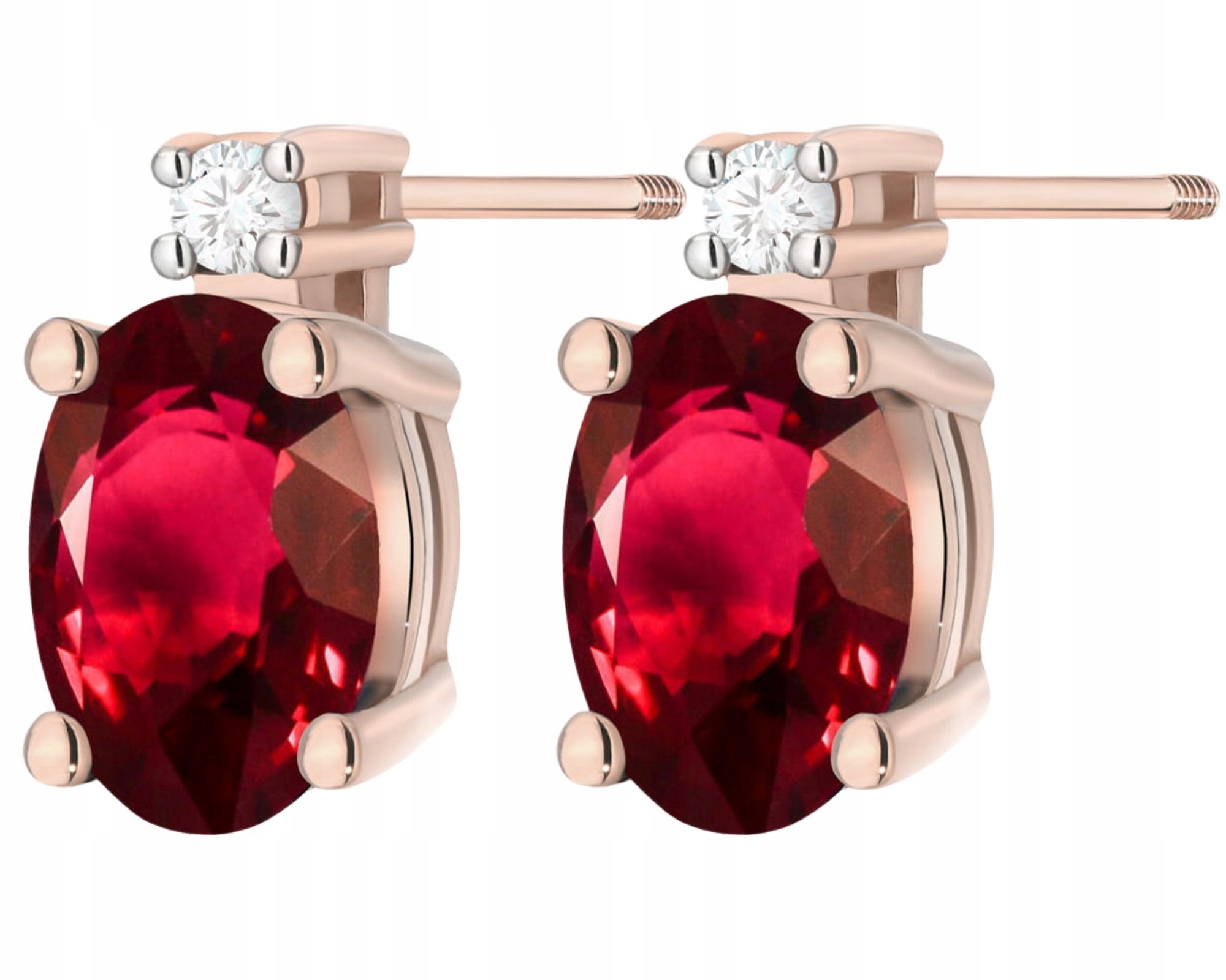 Růžové Zlato Náušnice S Rubíny A Diamanty Šroubovací Tyčinky Zlato 585