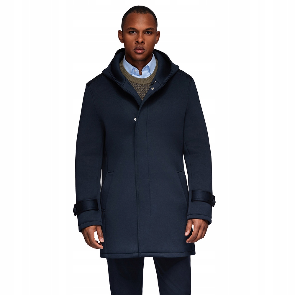 Minimalistický pánský kabát s kapucí tmavě modrý V5 OM-COLC-0144 vel. XXL