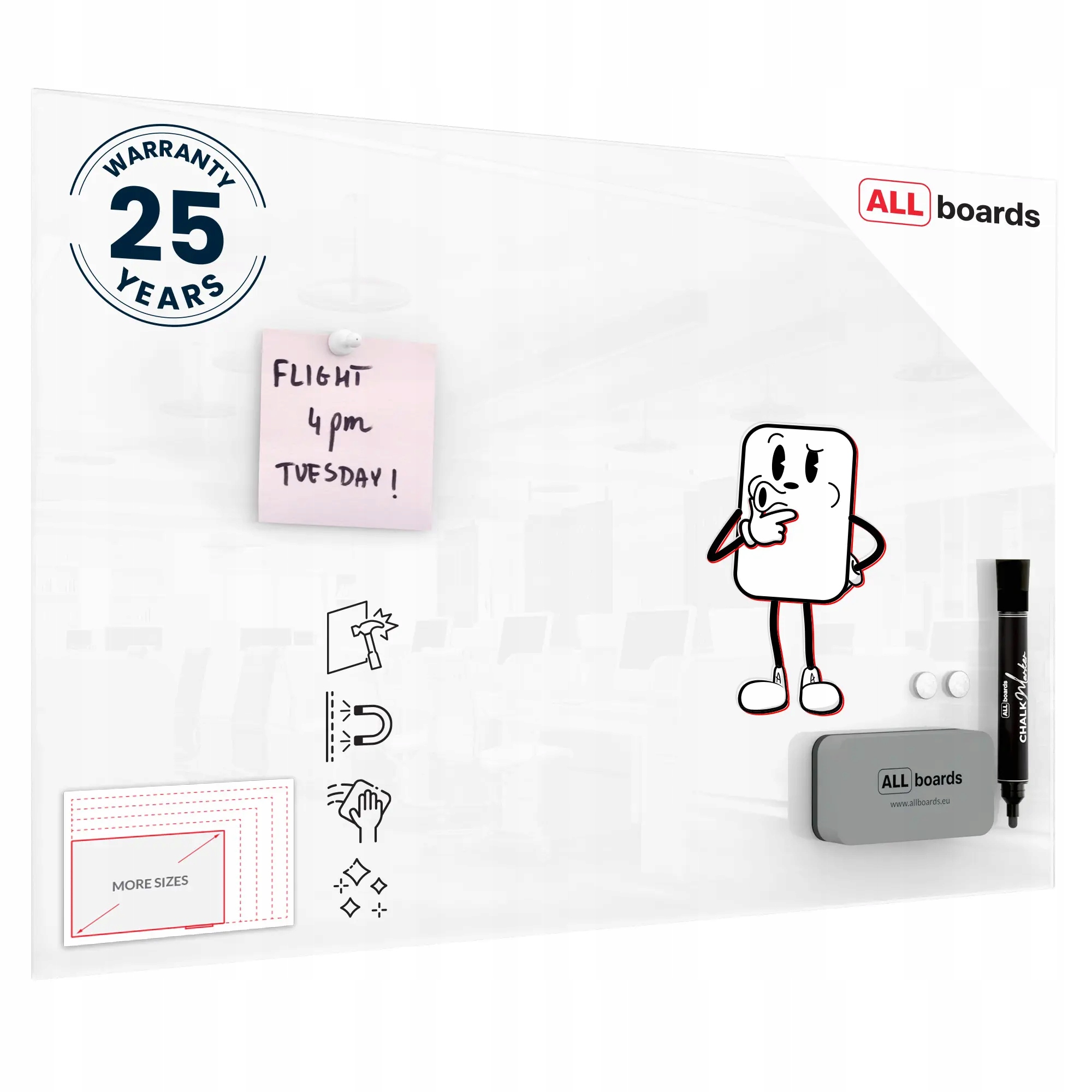 Tablica szklana magnetyczna 60x40 cm Biała